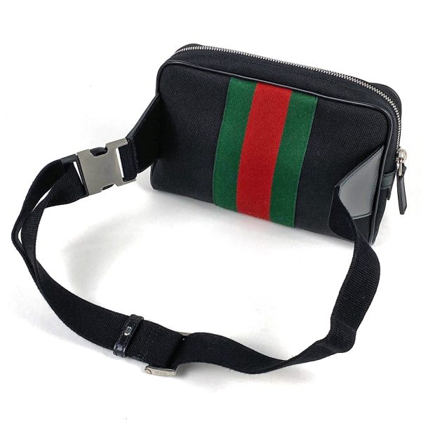 1000058735243 12 Gucci Logo Waist Bag Sherry Line Web Body Bag Nylon Black