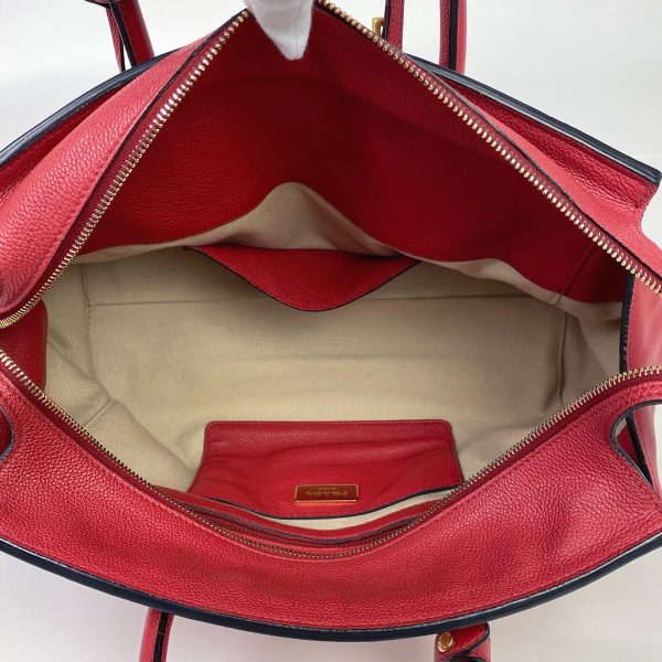 1000058735823 18 Prada Logo Plate Leather Handbag Red