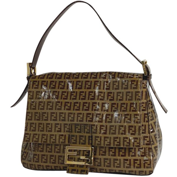 1000059060610 11 Fendi Zucchino Pattern Shoulder Bag Mamma Bucket Coated Canvas Brown