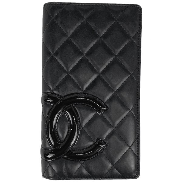 1000059085330 11 Chanel Cambon Line Long Wallet Coco Mark Bifold Leather Black