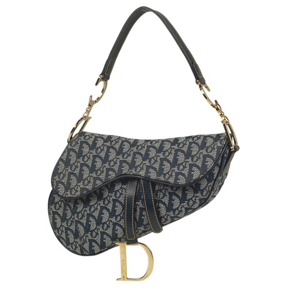 1000059379545 11 Christian Dior Trotter Pattern Canvas Saddle Shoulder Bag Navy