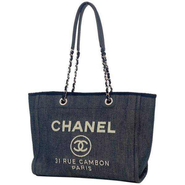 1000059480203 11 Chanel Deauville Line Chain Tote Bag Coco Mark Shoulder Bag Denim Navy