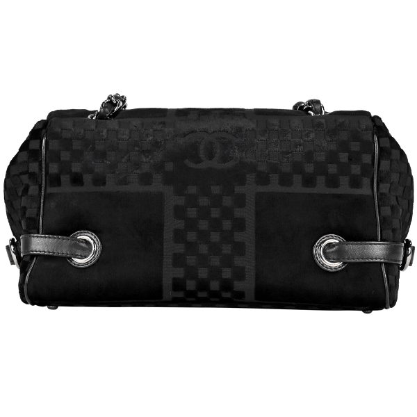 1000059504886 03 Chanel Coco Mark Chain Shoulder Bag Velvet Plaid Velor Black