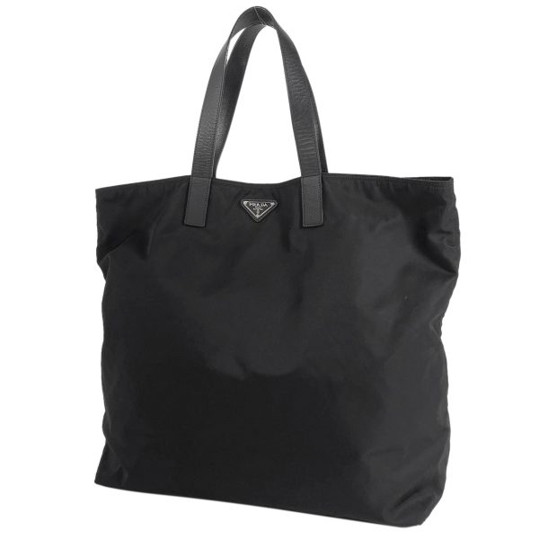 1000059946075 11 Prada Logo Plate Nylon Shoulder Tote Bag Black