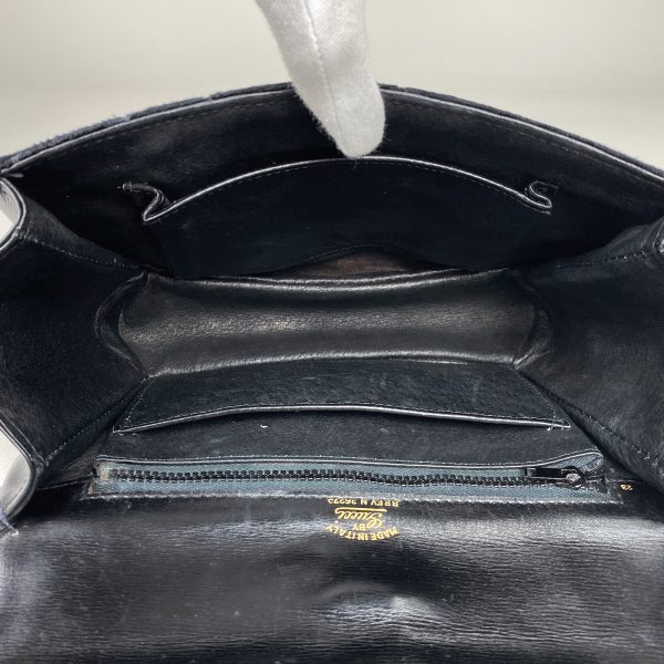 1000060147683 17 Gucci GG Pattern Shoulder Bag Sylvie Old Gucci Pile Leather Black