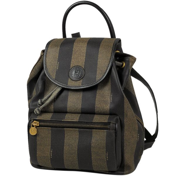 1000060148345 11 Fendi Pecan Pattern Mini Rucksack Coated Canvas Backpack Black