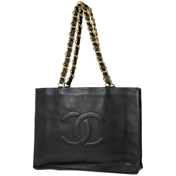 1000060687189 11 Chanel Coco Mark Chain Tote Bag Leather Black