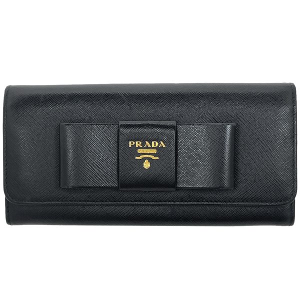 1000060699335 11 Prada Logo Ribbon Saffiano Leather Long Wallet Black