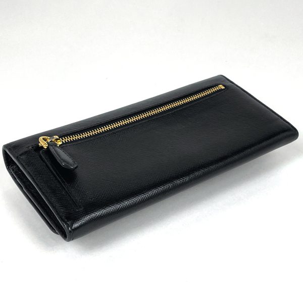 1000060699335 12 Prada Logo Ribbon Saffiano Leather Long Wallet Black