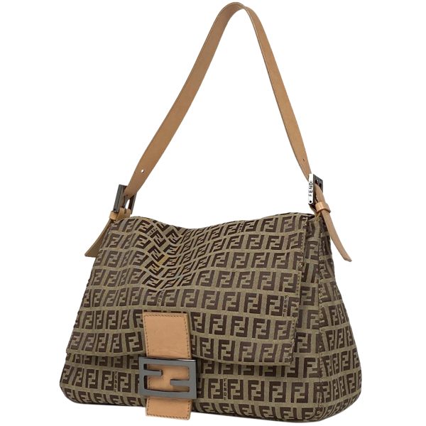 1000060709010 11 Fendi Zucchino Pattern Shoulder Bag Mamma Bucket Canvas Beige