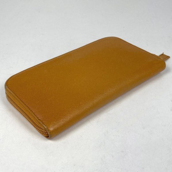 1000060814837 12 Prada Logo Plate Round Zipper Long Wallet Leather Orange