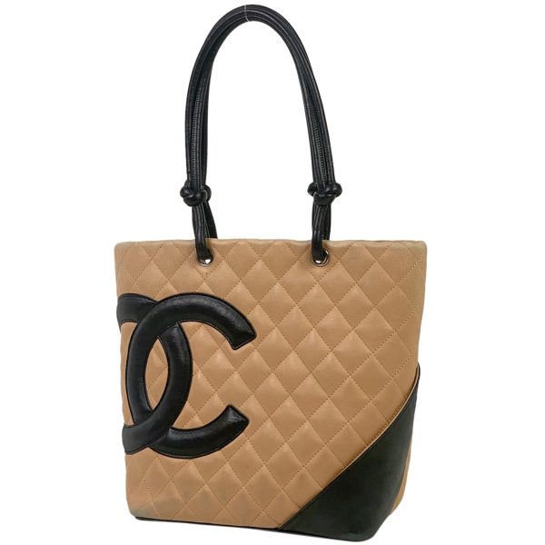 1000061316200 11 Chanel Cambon Line Medium Tote Bag Coco Mark Handbag Leather Beige Black