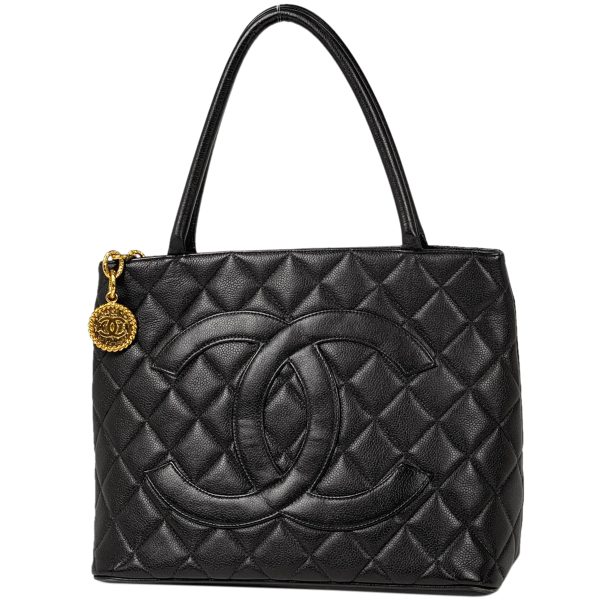 1000061326377 11 Chanel Reprint Tote Coco Mark Handbag Tote Bag Caviar Skin Black