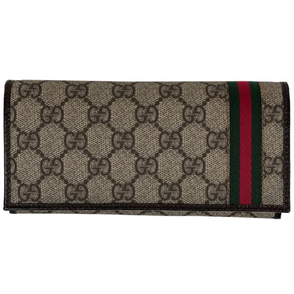 1000061605212 11 Gucci GG Pattern Bi Fold Long Wallet Sherry Line Web Coated Canvas Beige