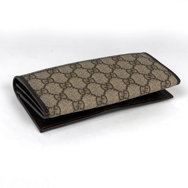 1000061605212 12 Gucci GG Pattern Bi Fold Long Wallet Sherry Line Web Coated Canvas Beige