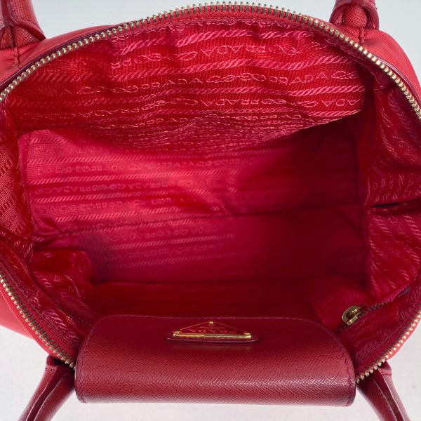 1000061712606 17 Prada Logo Plate Nylon 2WAY Tote Handbag Red