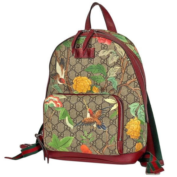 1000061761871 11 Gucci GG Pattern Rucksack Small Backpack Sherry Line Web Bird Floral GG Supreme Beige