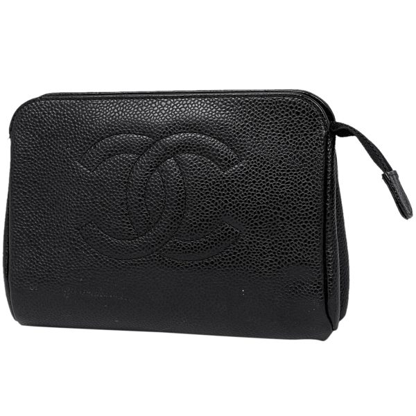 1000062063134 11 Chanel Cocomark Pouch Makeup Accessory Case Caviar Skin Black