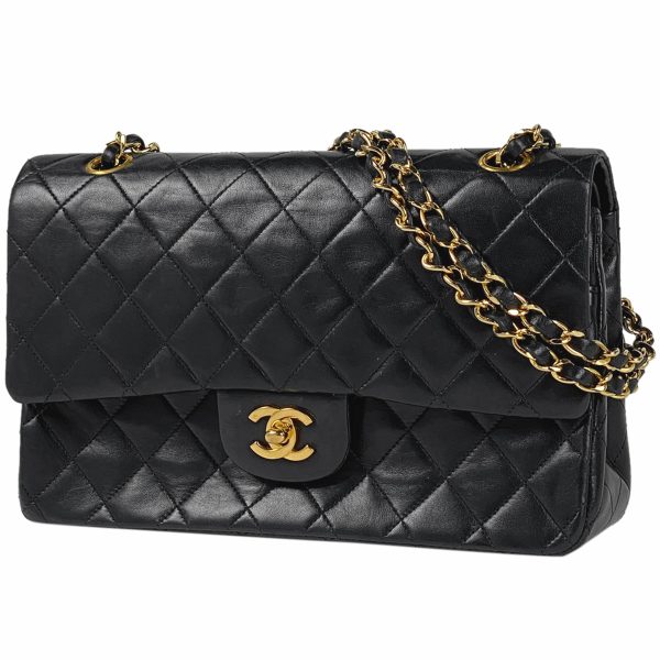 1000062500974 11 Chanel Matelasse W Flap Chain Shoulder Bag Coco Mark Leather Black