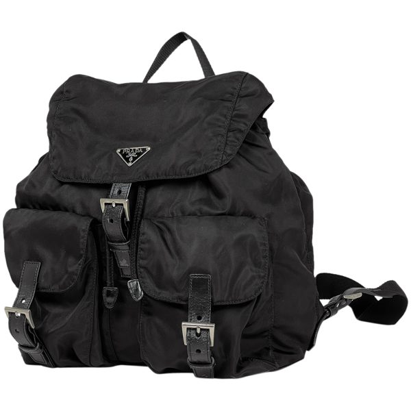 1000062517446 11 Prada Logo Plate Rucksack Nylon Black