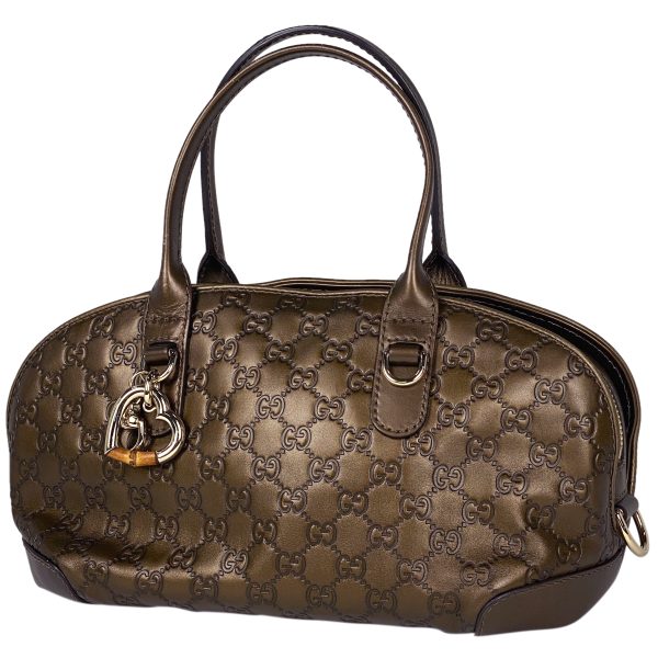 1000062663686 11 Gucci Heartbit Handbag 2WAY Shoulder Bag GG Pattern Shima Leather Brown