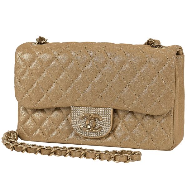 1000062897890 01 Chanel Coco Mark Chain Shoulder Bag Matelasse Metallic Fake Pearl Fabric Brown