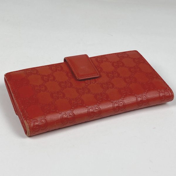 1000062901047 12 Gucci Logo Plate Long Wallet Billfold Coin Purse Trifold Shima Leather Red