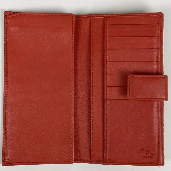 1000062901047 18 Gucci Logo Plate Long Wallet Billfold Coin Purse Trifold Shima Leather Red