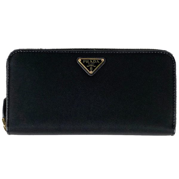 1000062919745 11 Prada Logo Plate Round Zip Long Wallet Nylon Black