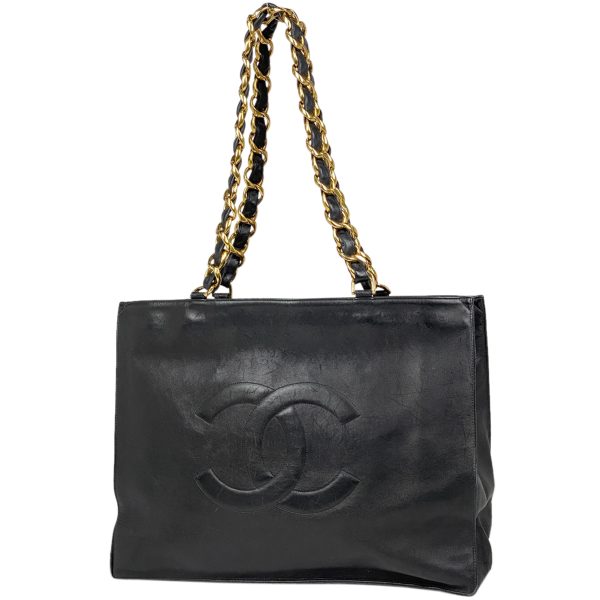 1000062929911 11 Chanel Coco Mark Chain Tote Bag Shoulder Bag Leather Black