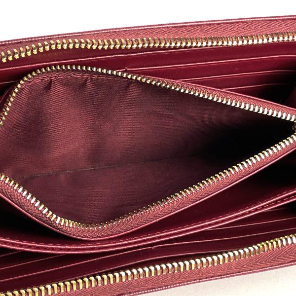 1000062956696 14 Prada Logo Round Zipper Leather Long Wallet Red