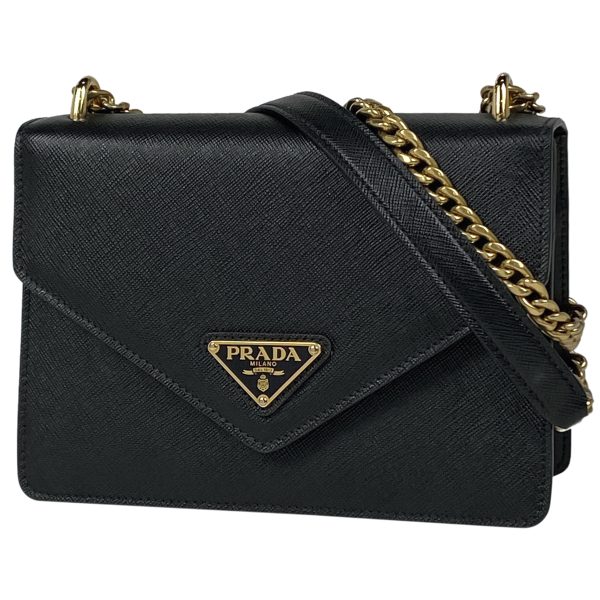 1000062976601 11 Prada Logo Plate Leather Chain Shoulder Crossbody Bag Black