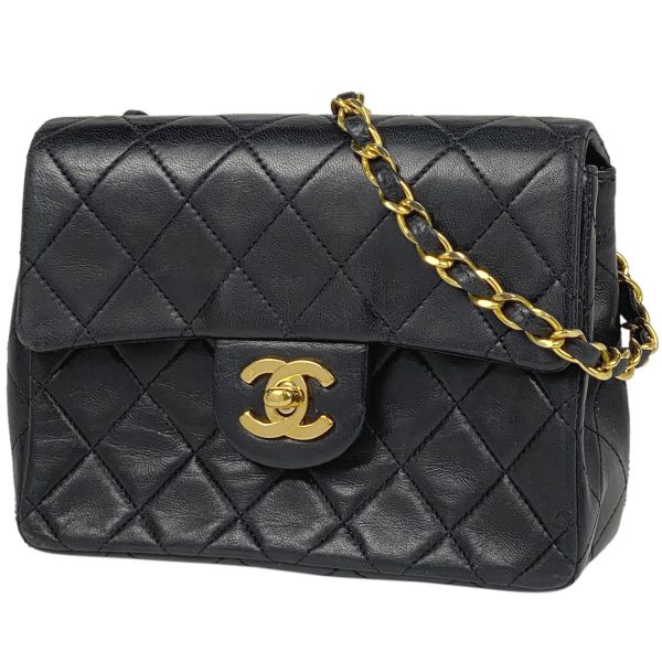 1000063077666 11 Chanel Mini Matelasse Single Flap Chain Shoulder Bag Coco Mark Leather Black