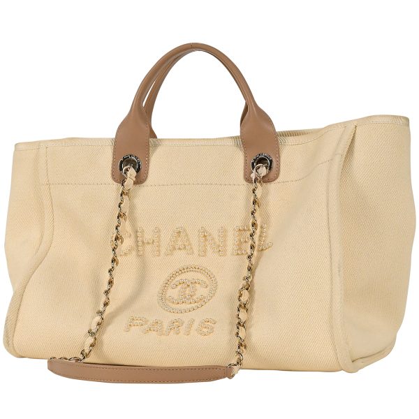 1000063084251 01 Chanel Deauville Chain Tote Bag GM Coco Mark Pearl Canvas Ivory