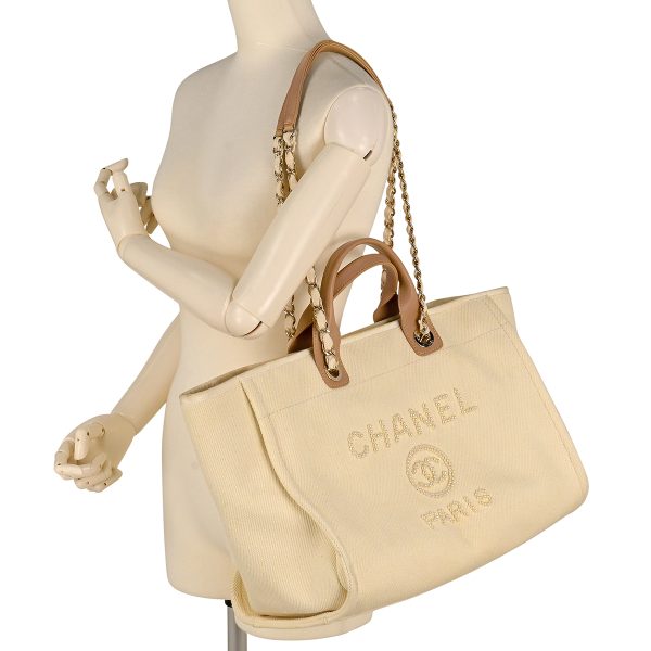 1000063084251 16 Chanel Deauville Chain Tote Bag GM Coco Mark Pearl Canvas Ivory