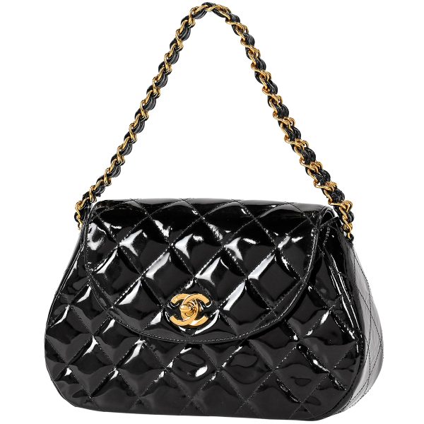 1000063091693 01 Chanel Cocomark Chain Handbag Matelasse Enamel Patent Leather Black