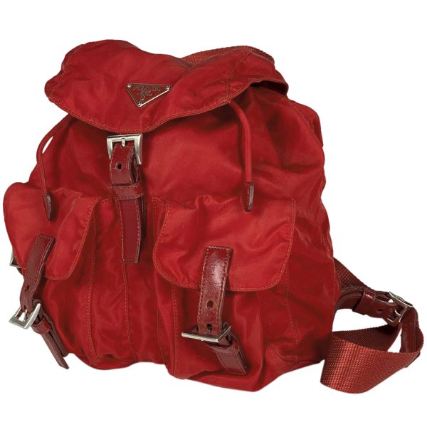 1000063103273 11 Prada Logo Plate Backpack Nylon Ladies Red