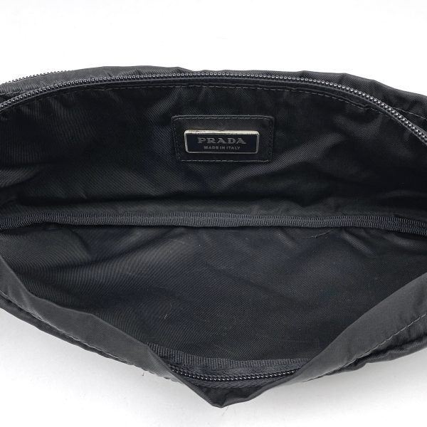 1000063210438 16 Prada Logo Plate Nylon Waist Body Bag Black