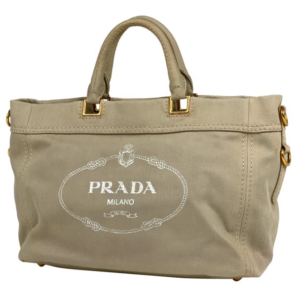 1000063217567 11 Prada Logo Plat Denim 2WAY Tote Shoulder Bage Beige