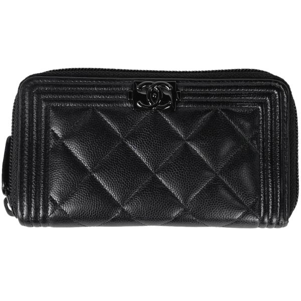 1000063417295 11 Chanel Boy Chanel Coin Case Coco Mark Round Zip Card Holder Leather Black