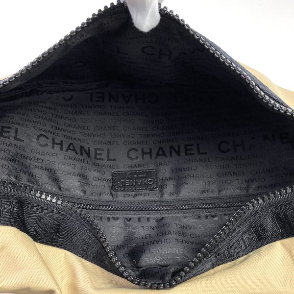 1000063657233 18 Chanel Sportsline Body Bag Coco Mark Banana Bag Nylon Beige Black