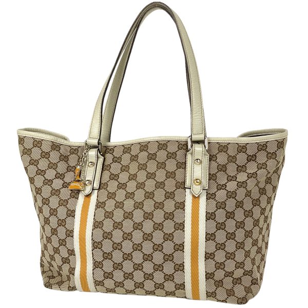 1000063828909 11 Gucci GG Pattern Tote Bag Sherry Line Shoulder Bag GG Canvas Beige