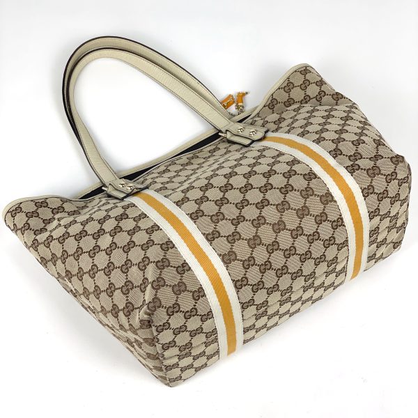 1000063828909 12 Gucci GG Pattern Tote Bag Sherry Line Shoulder Bag GG Canvas Beige