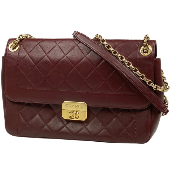 1000063842035 11 Chanel Coco Mark Chain Shoulder Bag Matelasse Logo Plate CC Leather Bordeaux