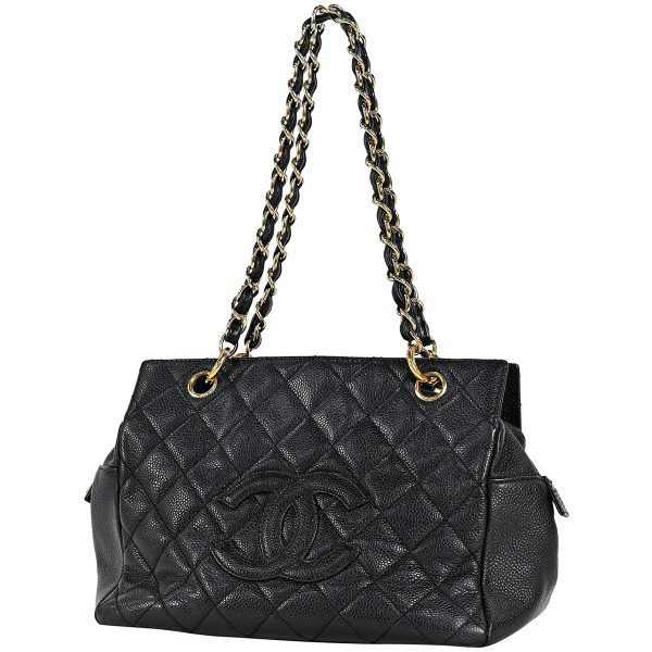 1000063843841 01 Chanel Coco Mark Chain Tote Bag CC Mark Matelasse Handbag Tote Bag Caviar Skin Black