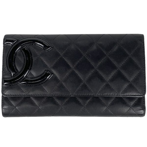 1000063882024 11 Chanel Cambon Line Bifold Long Wallet Coco Mark Leather Black