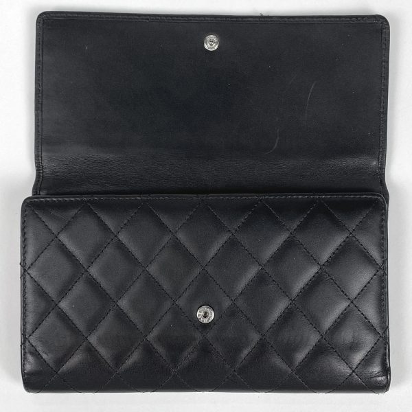 1000063882024 16 Chanel Cambon Line Bifold Long Wallet Coco Mark Leather Black