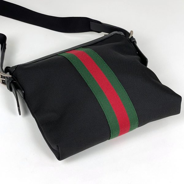 1000063943695 12 Gucci Sherry Line Shoulder Bag Crossbody Messenger Webbing Nylon Black