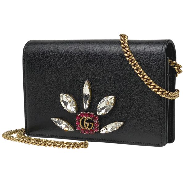 1000064067888 11 Gucci GG Marmont Chain Wallet Clutch Bag Shoulder Bag Leather Black