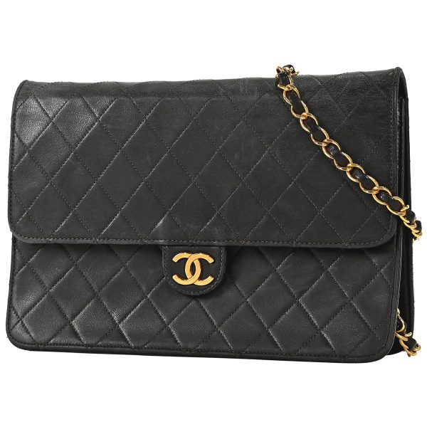 1000064085745 01 Chanel Matelasse Single Flap Chain Shoulder Bag Coco Mark Leather Black